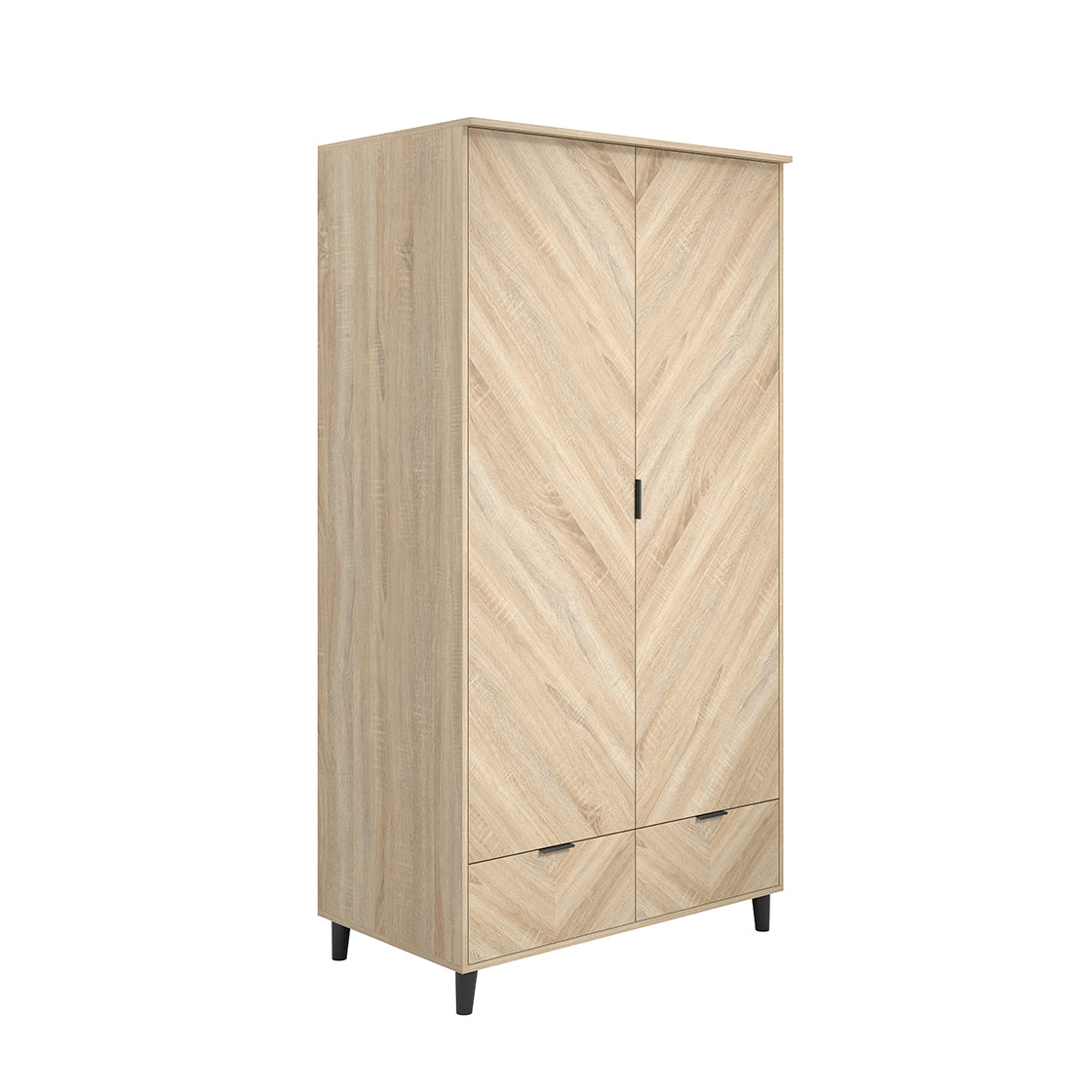 Stockholm Chevron Light Oak Wood Double Wardrobe
